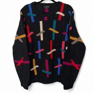 Vintage 80s colorful funky abstract wool sweater size medium